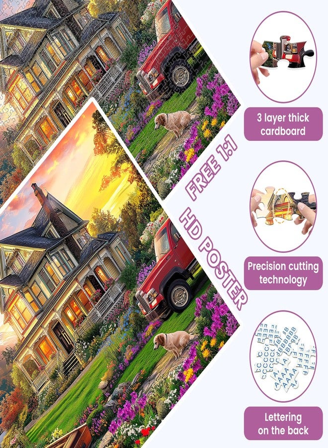 VOLUVOLU 1000 Piece Puzzles for Adults, Autumn Landscape Jigsaw Puzzle, Villa and Dog Jigsaw Puzzles 1000 Pieces, Challenging Game Home Decor Birthday Party Gift Toy for Adults Kids Seniors, 28×20 in - Image 4